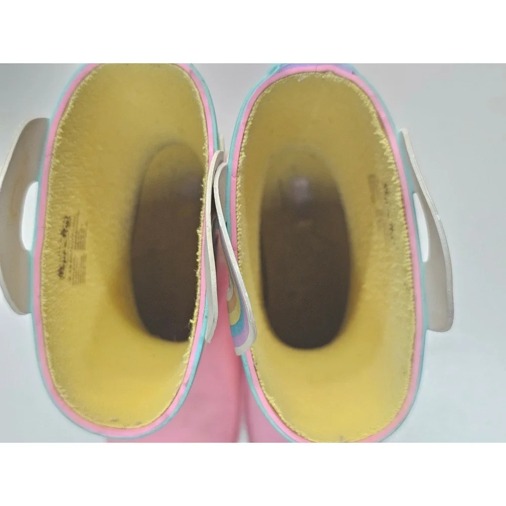 Peppa Pig Kids Pink Rainbow Rain Boots Waterproof Pull On Size 9-10